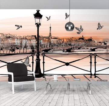Picture of Sunset on Seine river from Pont des arts in Paris